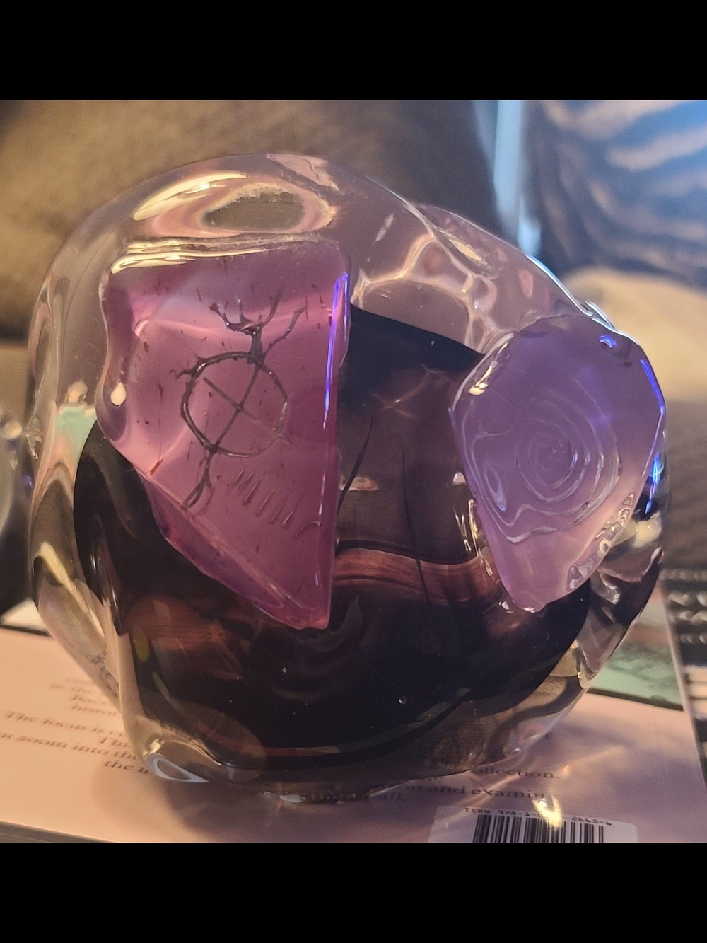 Magnum Purple And Pink Abstract Glass Art Paperweight Signed
